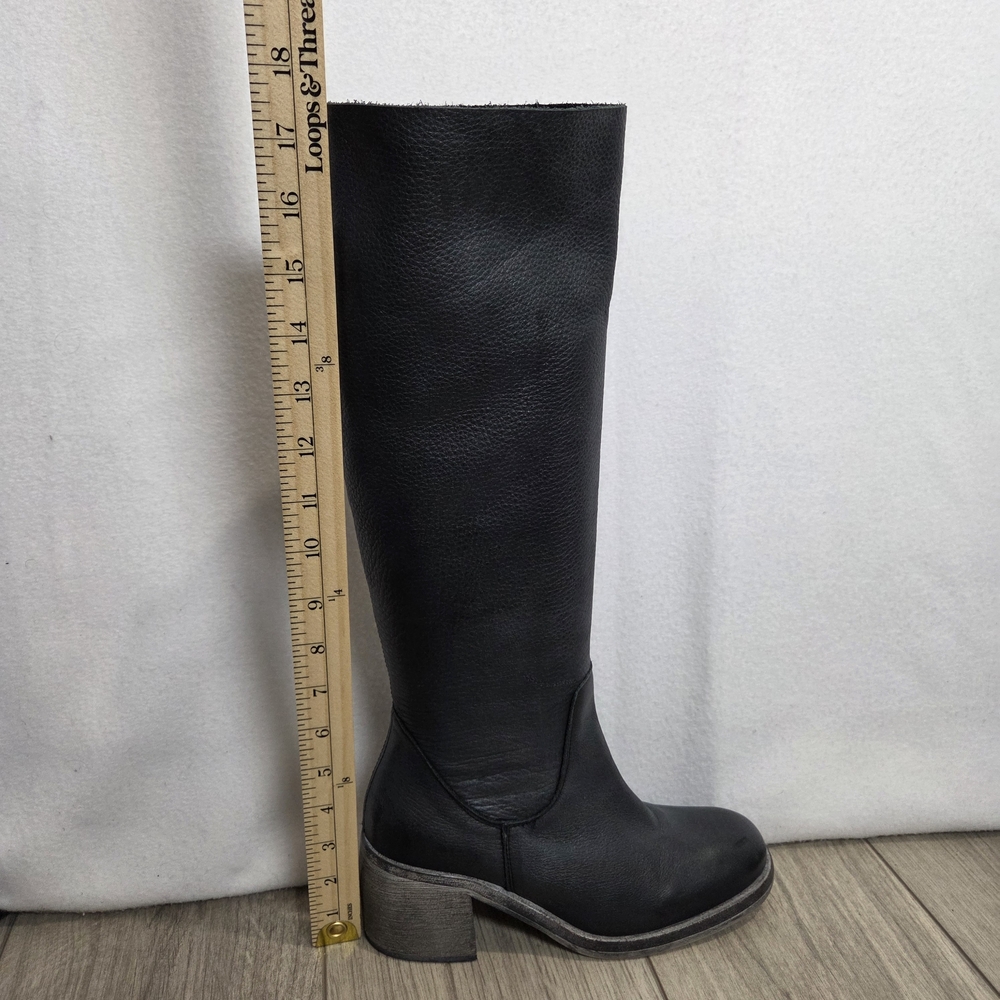 FREE PEOPLE Essential Boots 36 / 6 Washed Out Black Leather Tall Block Heel Boho - Picture 14 of 16